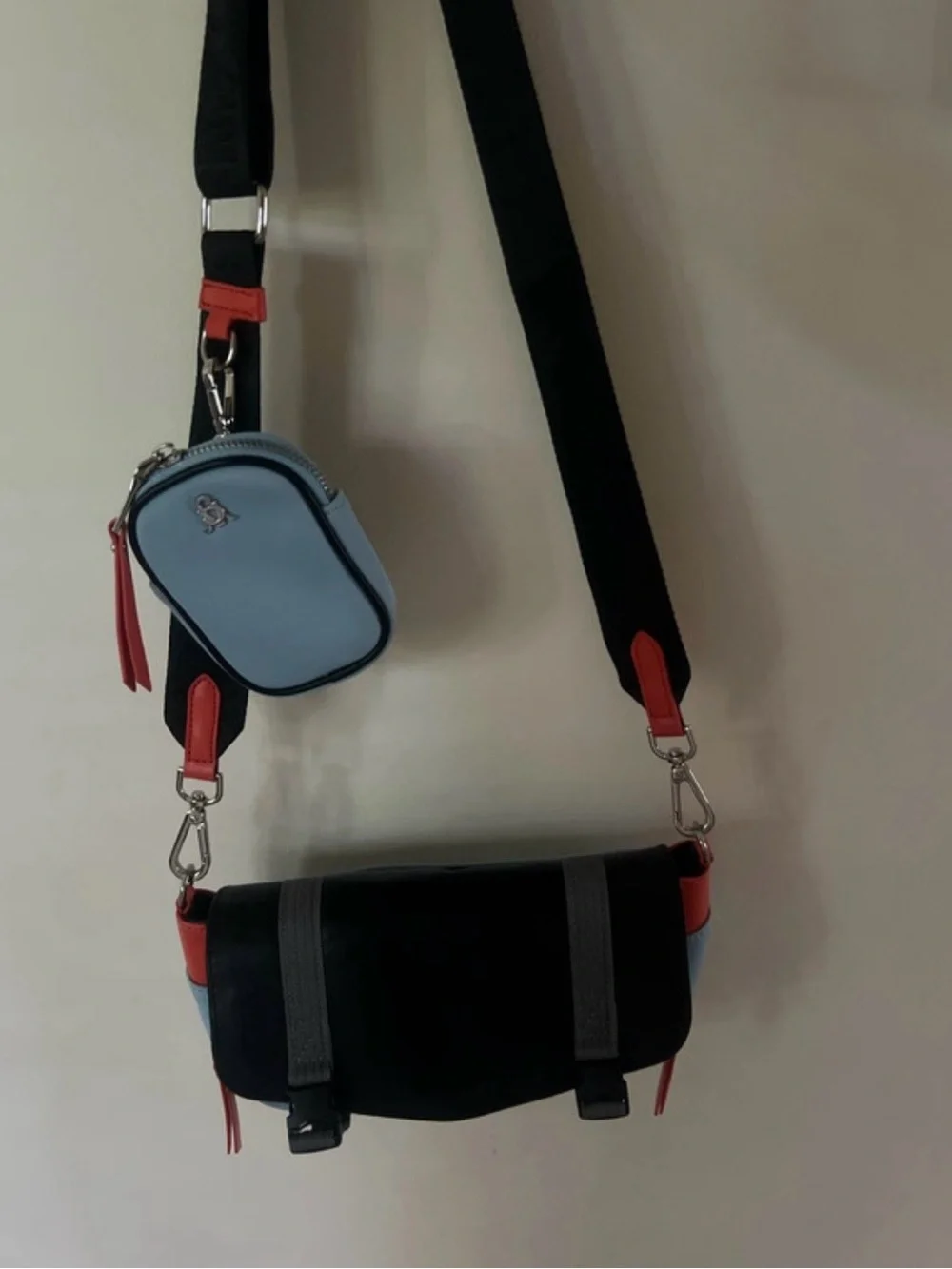 Steven Madden  Shoulder Bag with Detachable Mini Pouch - Black & Light Blue